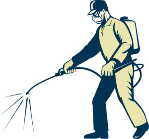 illustration of a Pest control exterminator worker spraying side view